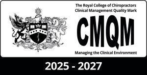 Royal College of Chiropractors Clinical Management Quality Mark logo linking to information about the quality mark on their website.